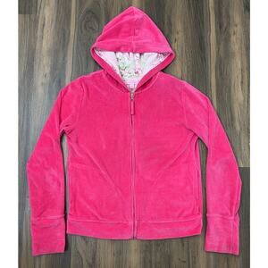 Women Lilly Pulitzer velour velvet zip-up fleece hoodie jacket, XS
